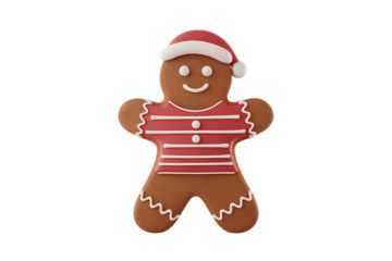 A Delightful 3D Render of a Festive Gingerbread Man Cookie, Perfect for Holiday Decorations and Festive Baking Inspiration. Isolated on transparent background, cutout