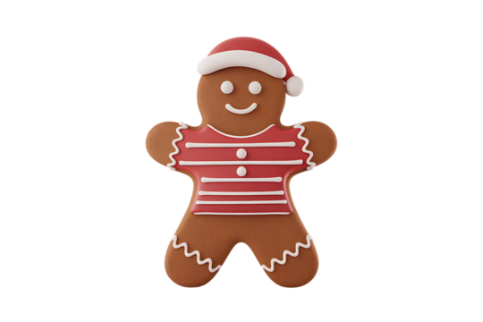A Delightful 3D Render of a Festive Gingerbread Man Cookie, Perfect for Holiday Decorations and Festive Baking Inspiration. Isolated on transparent background, cutout - Powered by Adobe
