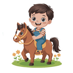 a little boy ridding a horse cartoon vector