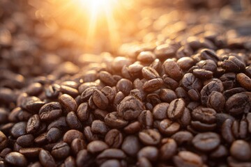 Obraz premium close up for commercial, coffee beans piling up on each other in the sun