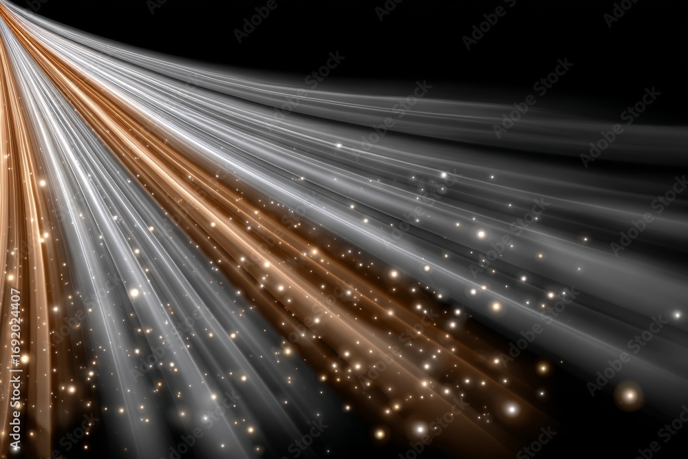 Poster radiant bursts of light beams converge at a point, creating an elegant backdrop filled with sparkles