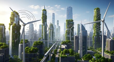Eco-Friendly Cityscape - Sustainable Architecture and Renewable Energy Integration.