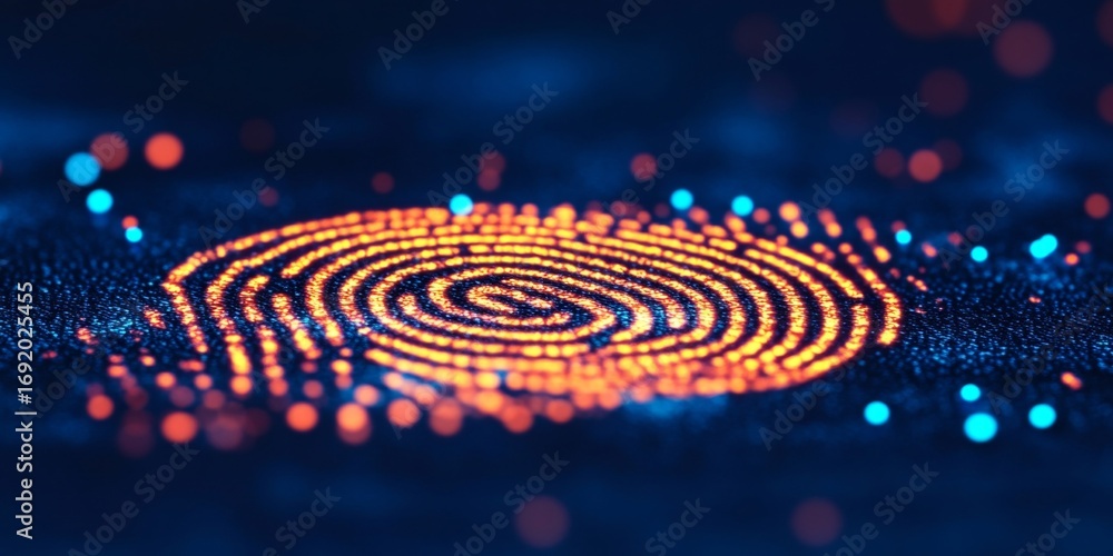 Poster illuminated digital fingerprint symbolizing advanced security and modern technology in digital era