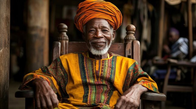 Portrait elderly African man sitting chair He wearing of a senior