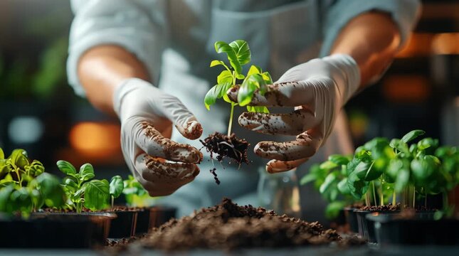 A specialist takes soil samples