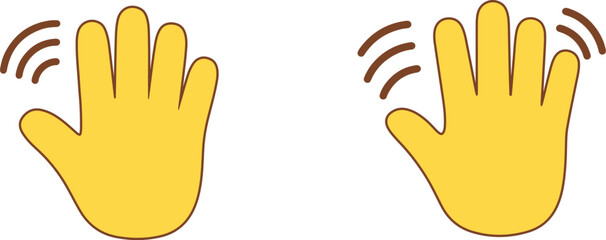 Obraz premium Waving hand flat vector icon set hello hi bye gesture symbol, friendly greeting emoji illustration isolated design.eps