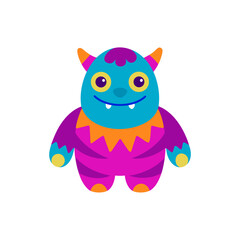 Cute blue and purple cartoon monster with big eyes