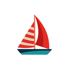 Colorful sailboat illustration with red and tan sails