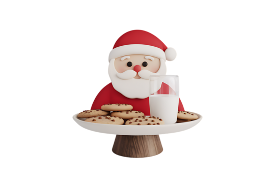 Delightful Festive Santa Claus Cookie and Milk Serving Platter, Perfect for Christmas Celebrations isolated on transparent background	