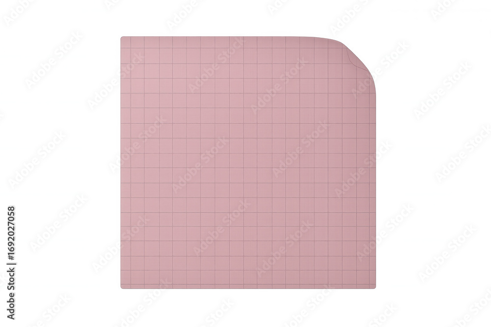 Poster pink sticky note with grid pattern, corner folded back, transparent background offering clean space 