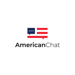 Creative American chat logo with USA flag blended into a speech bubble symbol, perfect for communication, social media, and patriotic design themes.