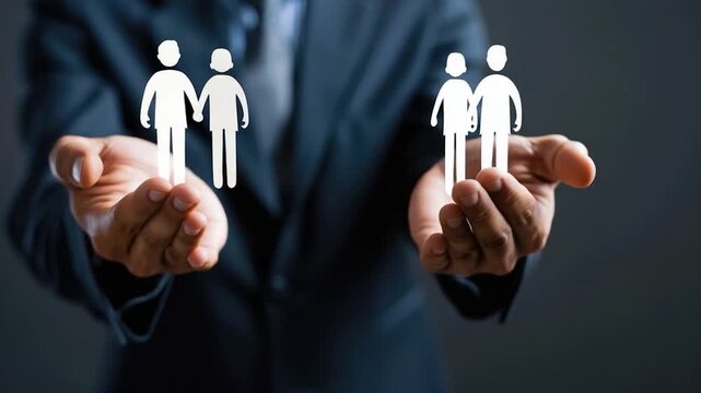 A person holds a cardboard cutout of a family, likely for a creative or symbolic purpose