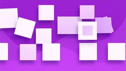 Contemporary square elements layered diagonally across a rich purple abstract background, polished for modern web layout, high-resolution vector feel