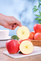 Fresh Red Fuji Apples Sliced on Cutting Board - Healthy Organic Fruit Aksu Crop