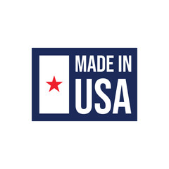 Vector design of Made in USA logo with bold typography and patriotic elements, suitable for labels, packaging, branding, and product certification.