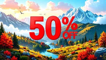 Scenic autumn landscape with 50% discount