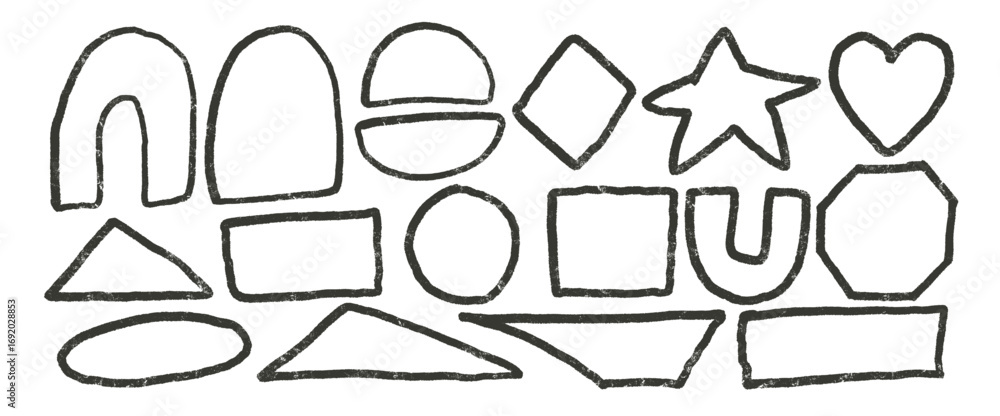Poster brush stroke geometric shapes set. text boxes underline textured frames. octagon, rectangles, oval a