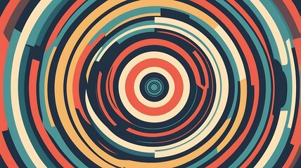 Concentric shapes with alternating color bands, flat retro look, top left corner left open for title placement