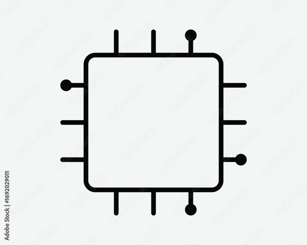 Poster microchip line icon computer core processor it micro chip pc electronic hardware semiconductor ai ar