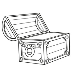 Big opened empty chest outlined for coloring page isolated on a white background