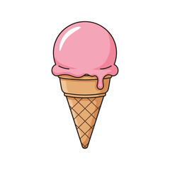 Pink Ice Cream Cone with Dripping Melted Ice Cream