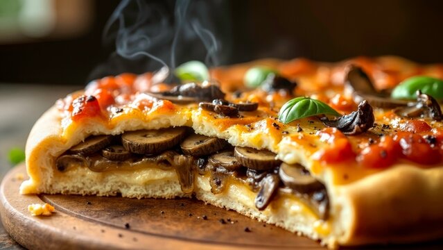 Mushroom filled pizza display image - Powered by Adobe