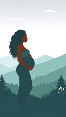 Pregnant woman outdoors, profile view