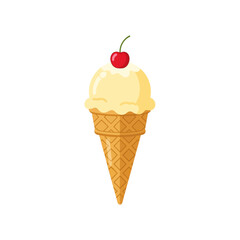 Vanilla Ice Cream Cone with Cherry Topping Illustration