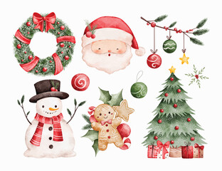 Watercolor Illustration Set of Christmas Clipart