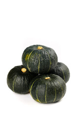 Fresh Dark Green Acorn Squash Pumpkins Isolated on White Background for Autumn Cooking