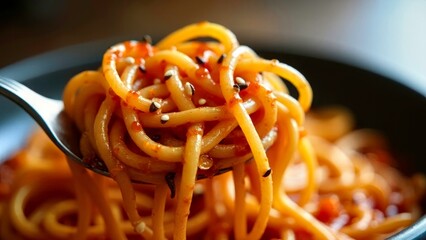 Close up image of tomato spaghetti cuisine