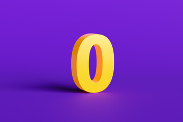 Yellow number zero standing on purple background