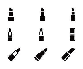 Set of lipstick icons, various styles of makeup cosmetic products for beauty and fashion concepts.