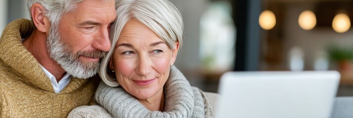 Affectionate Senior Spouses Enjoy Cozy Home Life, Celebrating Marriage Milestone Together