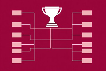 Tournament bracket with trophy icon on red background for competition concept. sports or gaming competition