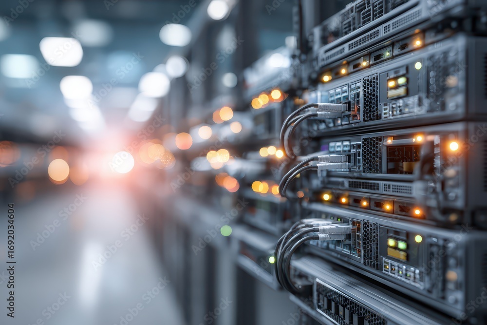 Aufkleber an impressive data center featuring rows of networked servers, showcasing advanced technology and re