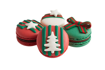 Delightful Festive Christmas Macarons: A Collection of Exquisitely Decorated Holiday Treats isolated on transparent background	
