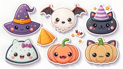 Cute Kawaii Halloween Stickers Set cartoon.