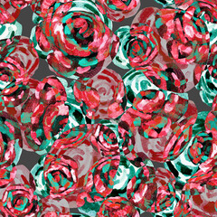 Abstract optical illusion effect flowers in red green tones seamless pattern. Home decor, modern interior, beauty package, textile, wallpaper, fabric, bedding, package, outerwear.