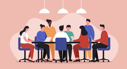 Diverse team collaborates in a modern office meeting, discussing strategies and ideas. Ideal for themes of teamwork, business, and corporate communication.