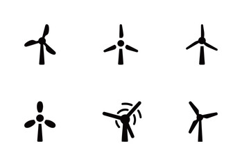 A collection of wind turbine icons, symbolizing clean energy, renewable power, and sustainable environmental technology.