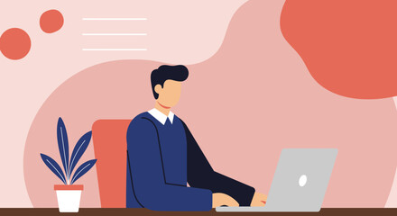 Professional man focused on working remotely at his laptop in a modern, calm office setting. Ideal for business, productivity, or digital lifestyle concepts.