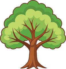 Stylized cartoon tree with green foliage and brown trunk on a transparent background