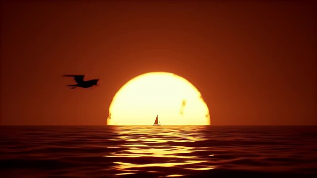 Orange Sunset Over Dark Ocean Water
