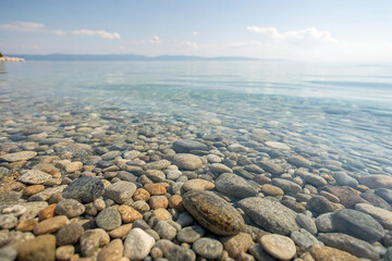 Obraz premium Smooth pebbles under clear water surface stones gravel