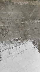 Stamped concrete road background image, wet from rain.