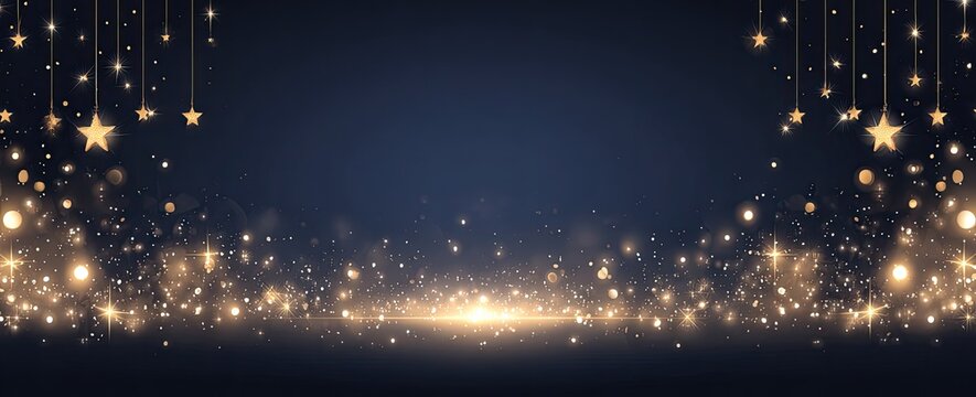 Golden stars and glitter on a dark background