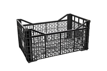 Empty Black Plastic Crate Isolated on a Black Background.