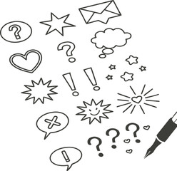 Hand Drown Doodle Speech Bubbles Set.