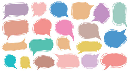 Speech bubbles hand drawn doodle set. Empty different forms for text. Dialog box bundle, colorful signs, vector elements